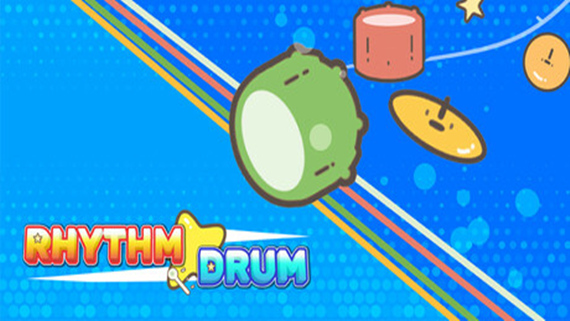 Rhythm Drum 游戏主视觉图，展示了充满活力的霓虹风格界面