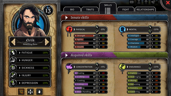 角色技能与特质面板